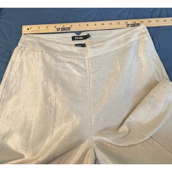 Fabindia Silk Blend Cropped Wide Leg Dress Lined Pants Size Medium Metallic Gold - Picture 6 of 11